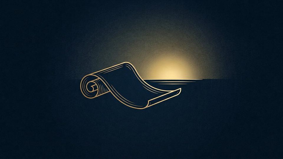 Logo : rouleau se déroulant vers un horizon au lever du soleil